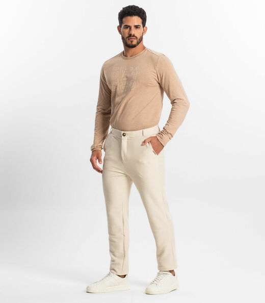 Calça Masculina Em Moletinho Diamentro Bege