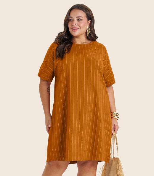 Vestido Plus Size em Visco Listras Secret Glam Marrom