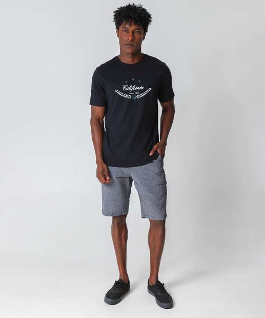 Camiseta Masculina Estampada Manga Curta Marisa Preto