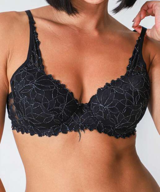 Sutiã de Renda Com Base Brilho Lurex Marisa Preto