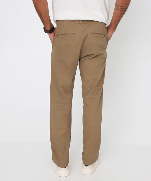 Calça Masculina Slim Sarja Chino Bolsos Marisa Bege