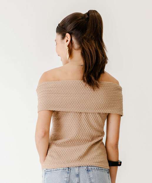 Blusa Feminina Textura Ombro a Ombro Marisa Bege