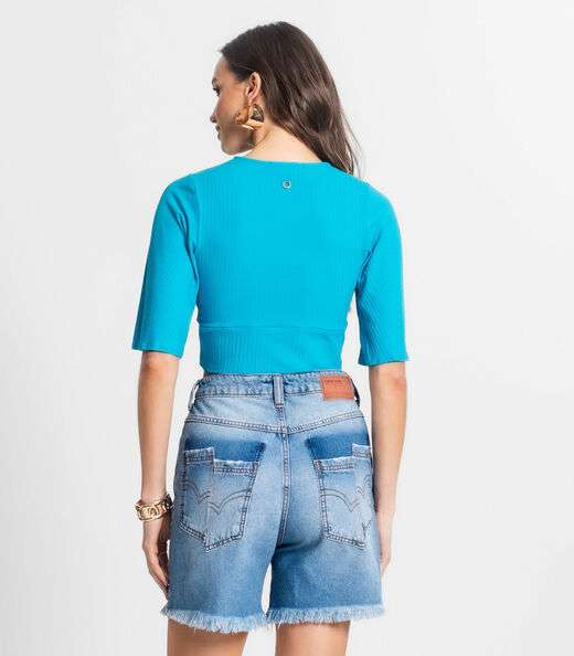 Blusa De Ribana Canelada Feminina Endless Azul
