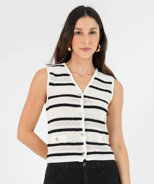 Image_Colete Feminino Tricô Listrado Botões Marisa Off White