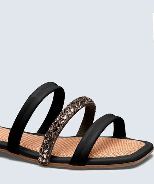 Rasteirinha Feminina Tiras Pedraria Mississipi