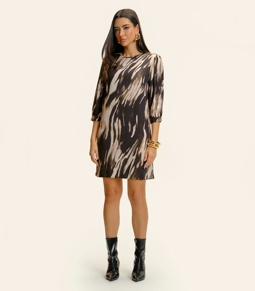 Vestido Manga 3/4 Endless Viscose Khyara Feminina Preto