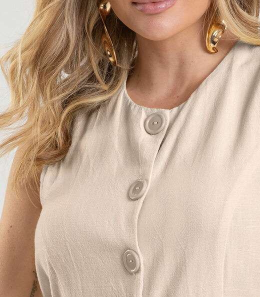 Colete Feminino em Tecido Linho Dianna Rosa