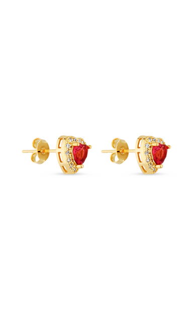 Brinco Semijoia Coração Médio Fúscia com Micro Zircônias  Banhados a ouro 18k