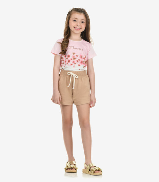 Conjunto Blusa com Shorts Meia Malha Rovi Kids Rosa