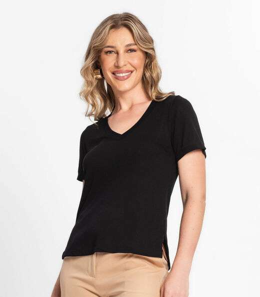 Blusa Feminina Manga Curta Decote V Endless Preto