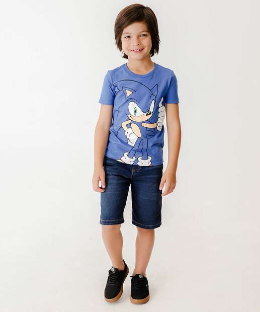 Camiseta Infantil Manga Curta Sonic Tam 4 a 10