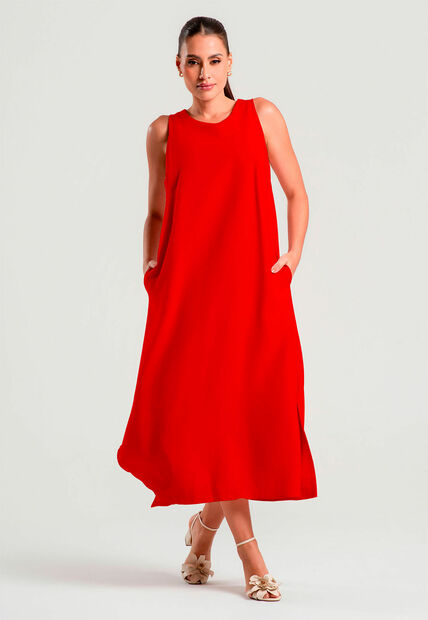 Image_Vestido Midi Alfaiataria Marrant Regata Com Fendas e Bolsos Vermelho Salvatore