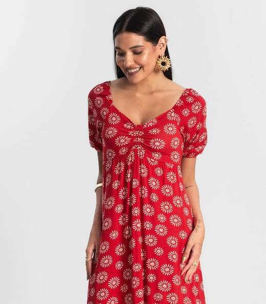 Vestido Feminino Midi Estampado Rovitex Vermelho