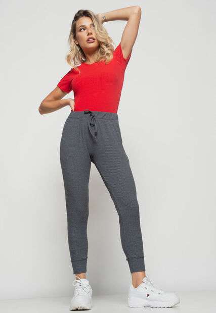 Blusa  Básica Manga Curta Malha Canelada Vermelho