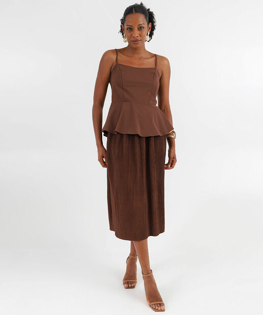 Blusa Feminina Peplum Alças Finas Marisa Marrom