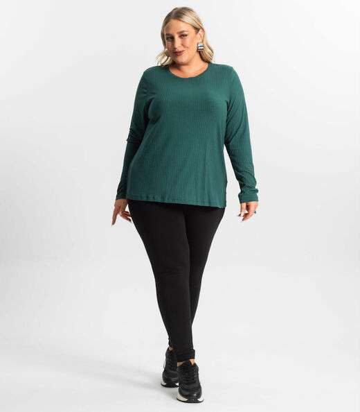Blusa Manga Longa Ribana Canelada Secret Glam Verde