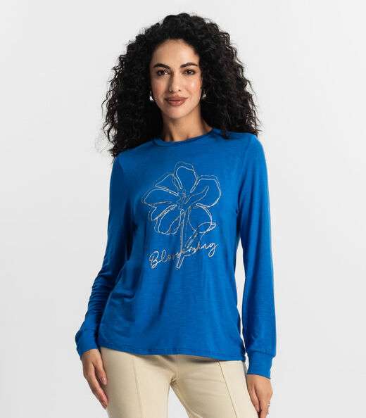 Blusa Manga Longa Feminina Rovitex Azul