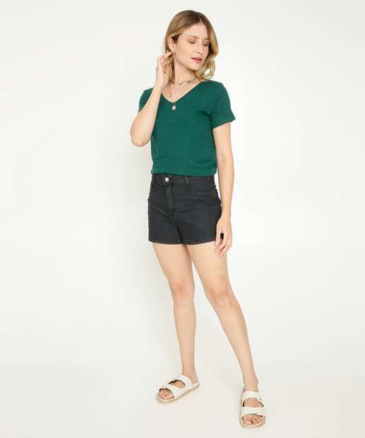 Blusa Feminina Básica Decote V Manga Curta Marisa