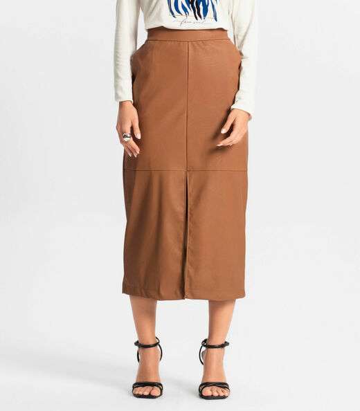 Saia Sintética Feminina Midi Endless Marrom