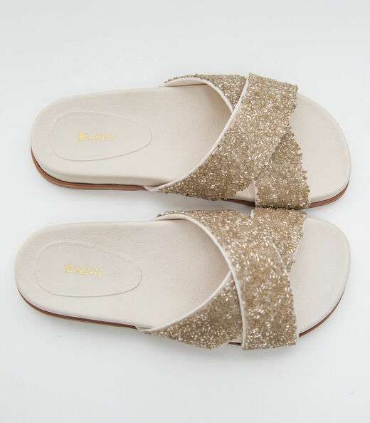 Chinelo Papete Feminina Com Strass Select Off White