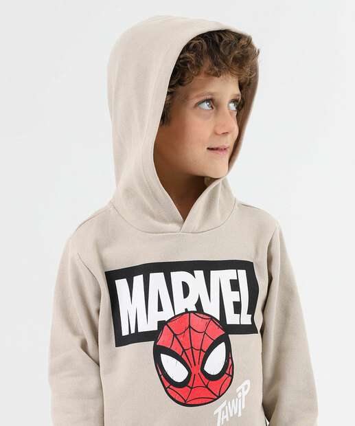 Conjunto Infantil Moletom Homem Aranha Tam 4 a 10 Bege