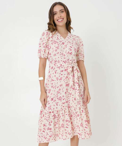 Vestido Midi Feminino Polycrepe Estampado Marisa 