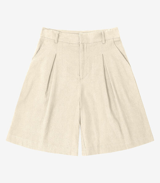 Bemuda Feminina Em Linho Com Bolsos Endless Bege