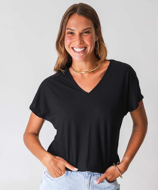 Image_Blusa Feminina Canelada Manga Curta Marisa Preto