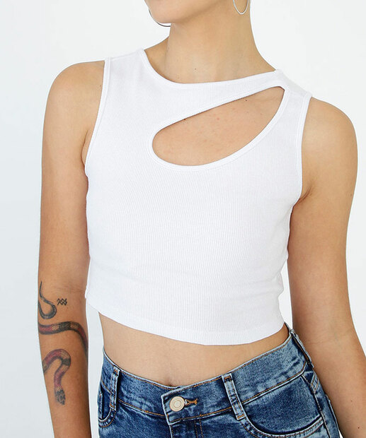Blusa Cropped Regata Feminina Canelada Vazado Marisa