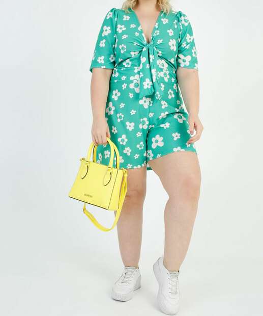 Macaquinho Plus Size Feminino Floral Amarração Marisa