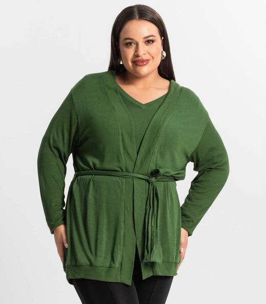 Cardigan Plus Size Feminino Secret Glam Verde