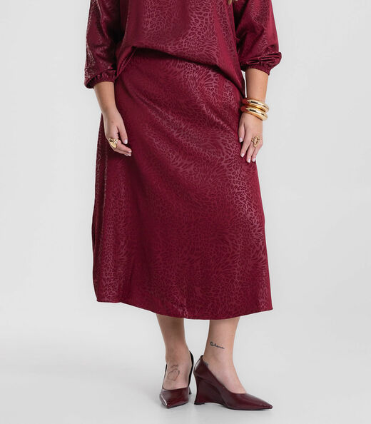 Saia Midi Feminina Evasê Plus Size Secret Glam Vermelho