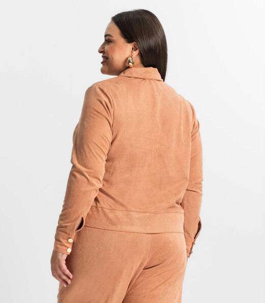 Casaco Plus Size Feminino Em Suede Secret Glam Marrom