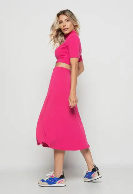 Cropped  Gola Alta Comfy Malha Canelada Pink Salvatore Fashion