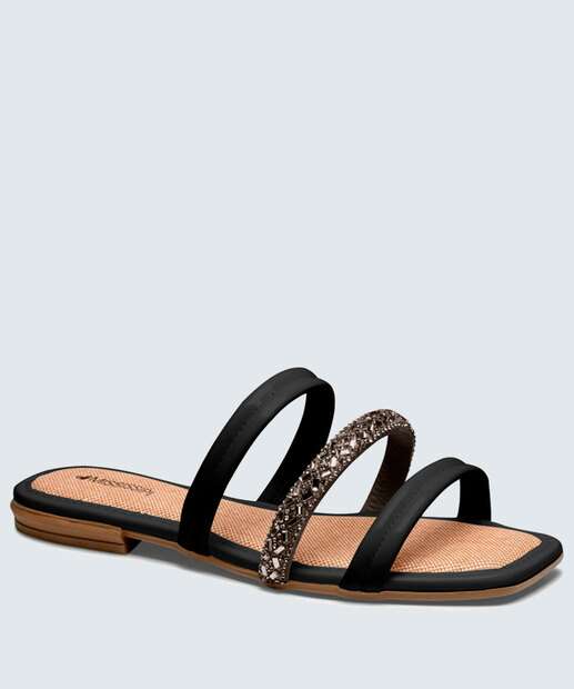 Rasteirinha Feminina Tiras Pedraria Mississipi