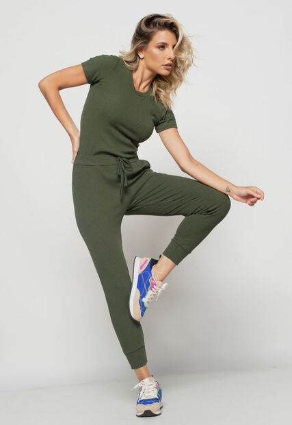 Kit 2 Blusas  Básicas Comfy Malha Canelada Verde e Preta