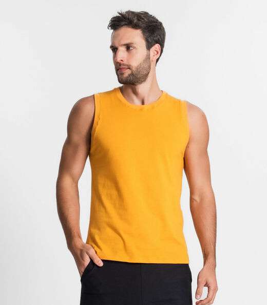 Regata Masculina Básica Meia Malha Diametro Amarelo