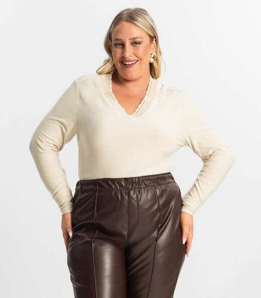 Image_Blusa Plus Size Manga Longa Feminina Secret Glam Bege