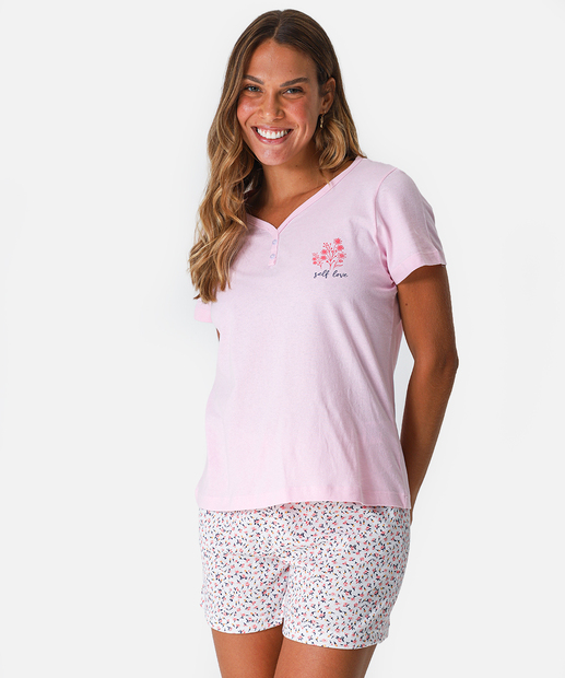 Image_Pijama Feminino Flores Botões Marisa Rosa