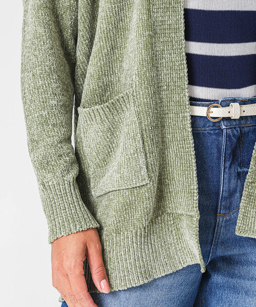 Cardigan Feminino Chenille Alongado Marisa Verde