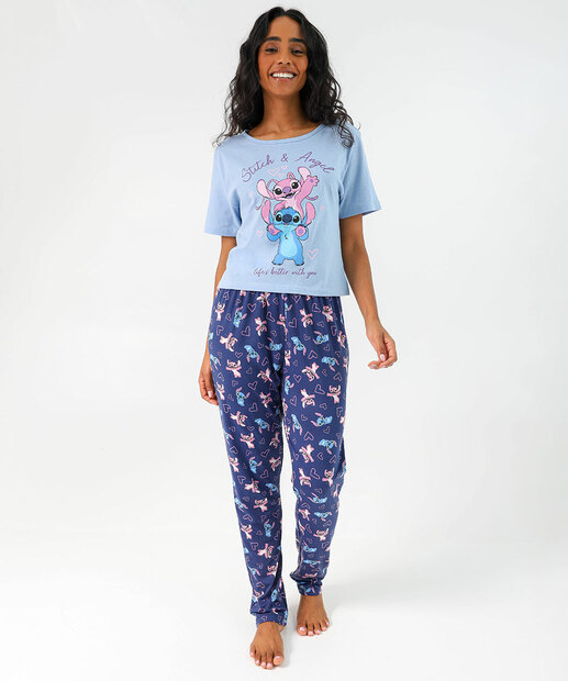 Image_Pijama Feminino Stitch & Angel Marisa Azul