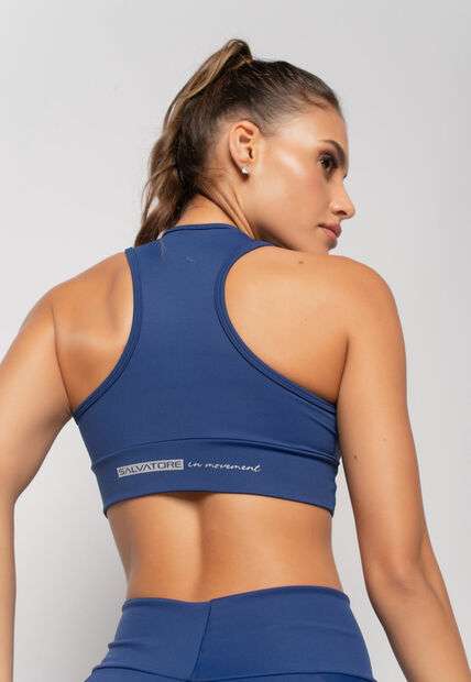 Top Suplex Esportivo Poliamida Liso Com Decote Azul Salvatore