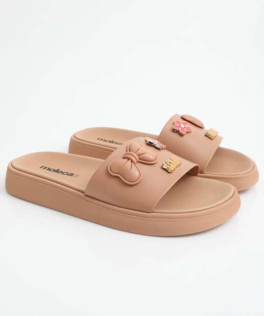 Chinelo Feminino Slide Laço Moleca Bege