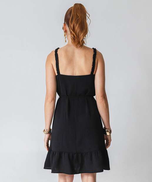 Vestido Feminino Alças Finas Babado Marisa Preto