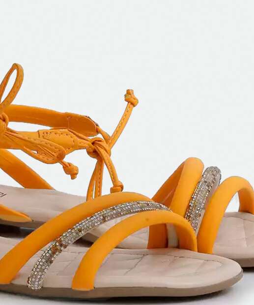 Sandália Feminina Rasteira Strass Amarração Mississipi