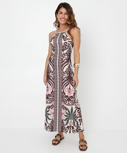 Vestido Longo Feminino Halter Neck Marisa Bege