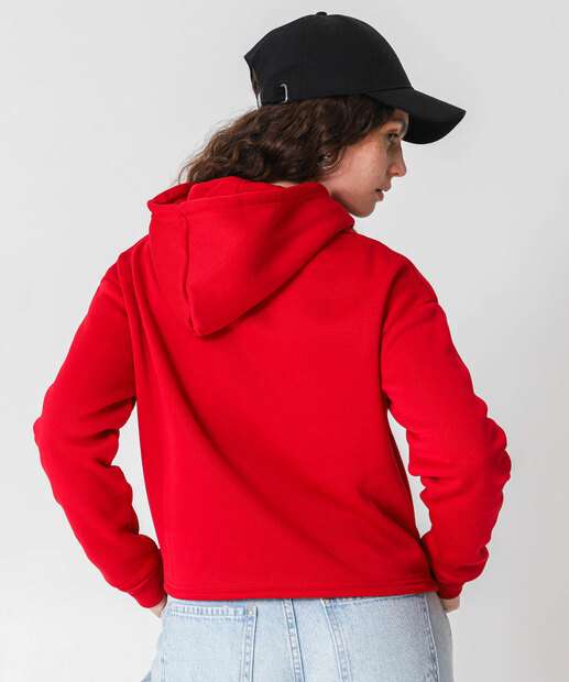 Blusão Feminino Cropped Moletom Hello Kitty Vermelho