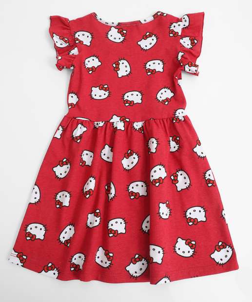 Vestido Infantil Estampa Hello Kitty Tam 1 a 3 Vermelho