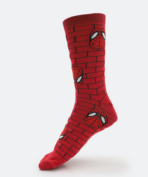 Meia Masculina Cano Longo Homem Aranha Vermelho