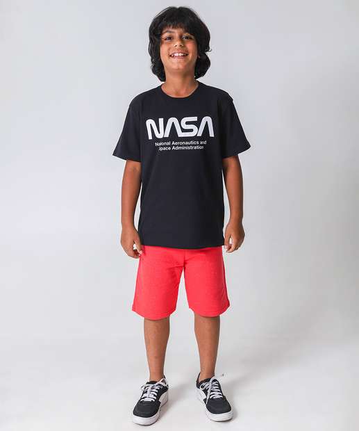 Camiseta Juvenil Estampada Nasa Tam 10 a 16 Preto